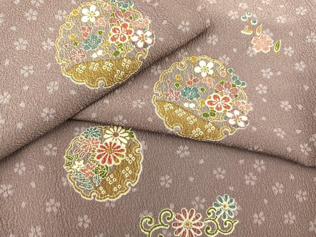 平和屋着物▽小紋 単衣 雪輪花文 ふくれ織り 洗える着物 BAAS8363hv