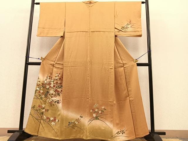 平和屋着物▽訪問着 単衣 花蝶文 暈し染め 金彩 正絹 逸品 BAAS8360hv