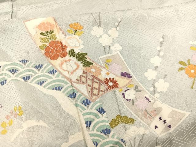 平和屋着物▽訪問着 単衣 松竹梅 短冊花文 暈し染め まるやま扱い 正絹 逸品 BAAS8372hv