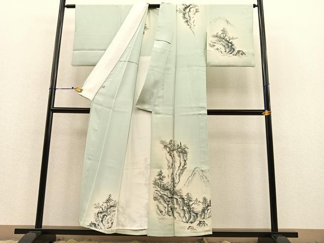 平和屋着物▽訪問着 単衣 手描き 風景文 暈し染め 正絹 逸品 BAAS8373hv