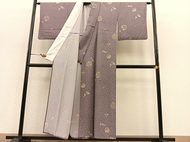 平和屋着物▽小紋 単衣 雪輪花文 ふくれ織り 洗える着物 BAAS8363hv