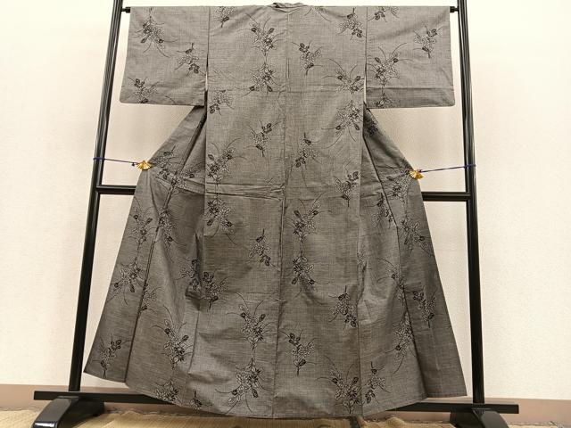 平和屋着物▽本場大島紬 単衣 9マルキ 草花文 正絹 逸品 BAAS8393hv