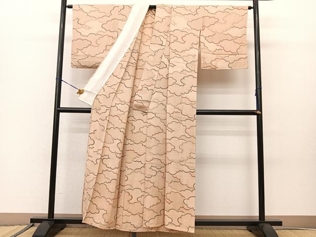 平和屋着物▽上質な小紋 単衣 雲重ね文様 正絹 逸品 BAAS8006yc