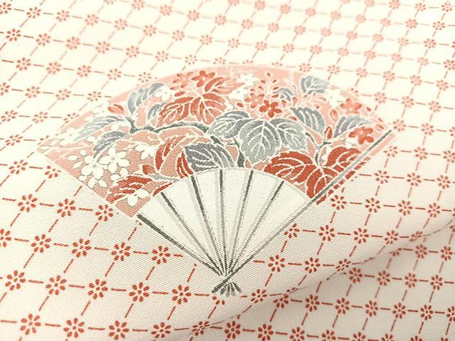 平和屋着物▽上質な小紋 単衣 扇面花文 正絹 逸品 BAAS8003yc