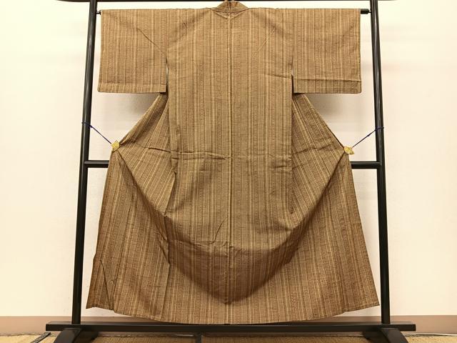平和屋着物▽上質な紬 単衣 間道 正絹 逸品 BAAS8023yc