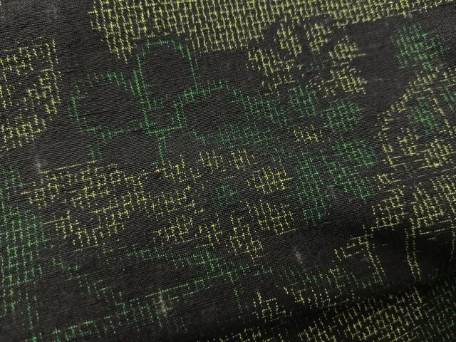 平和屋着物▽上質な紬 単衣 風景花文 黒地 正絹 逸品 BAAS8025yc