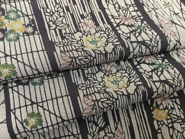 平和屋着物▽上質な小紋 単衣 型染め 草花間道 正絹 逸品 BAAS8037yc