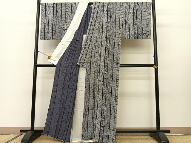 平和屋着物▽上質な小紋 単衣 型染め 草花間道 正絹 逸品 BAAS8037yc