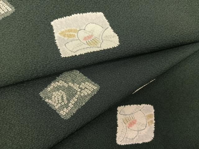 平和屋着物▽上質な小紋 単衣 色紙重ね椿花文 正絹 逸品 BAAS8036yc