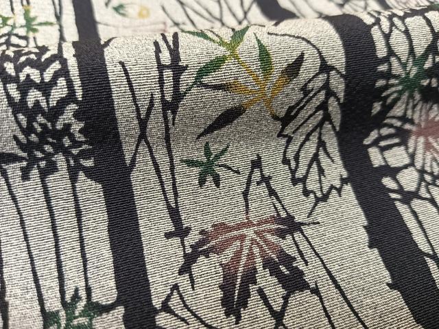 平和屋着物▽上質な小紋 単衣 型染め 草花間道 正絹 逸品 BAAS8037yc