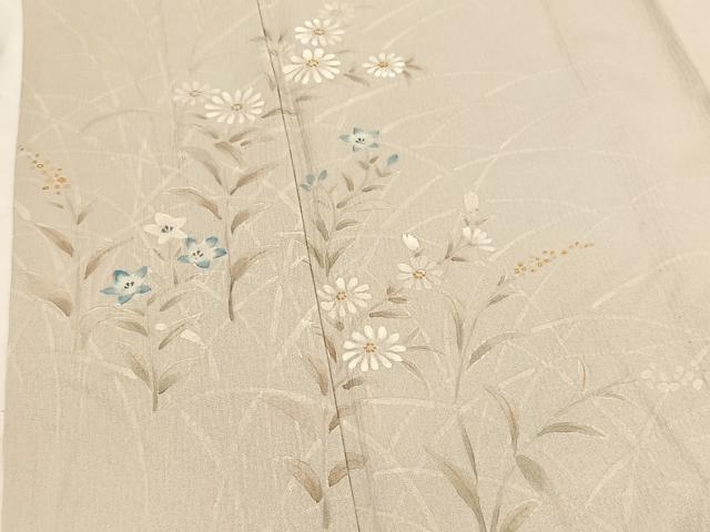 平和屋着物▽訪問着 単衣 手描き 刺繍 秋草文 金糸 正絹 逸品 BAAS8042yc