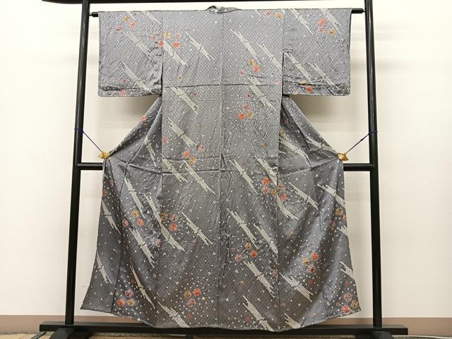平和屋着物▽上質な小紋 単衣 絞り 斜線花文 正絹 逸品 未使用 BAAS8041yc
