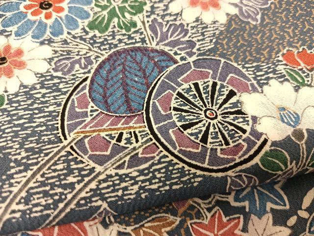 平和屋着物▽上質な小紋 単衣 花車花蝶文 正絹 逸品 未使用 BAAS8047yc