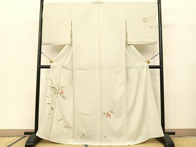 平和屋着物▽訪問着 単衣 手描き 椿 正絹 逸品 BAAS8051yc