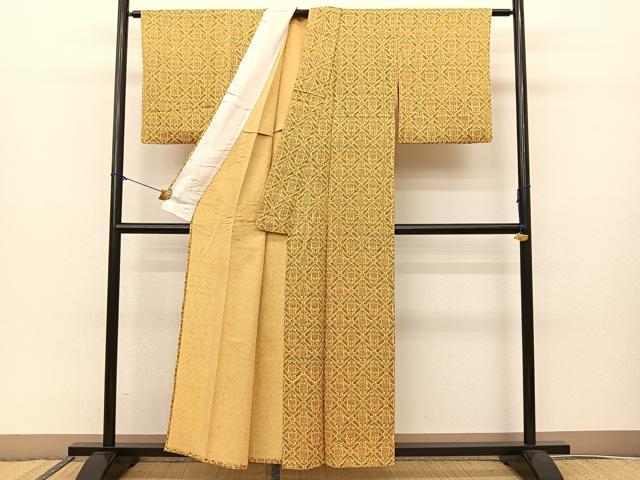 平和屋着物▽上質な小紋 単衣 更紗花唐草文 正絹 逸品 BAAS8044yc