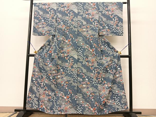 平和屋着物▽上質な小紋 単衣 花車花蝶文 正絹 逸品 未使用 BAAS8047yc