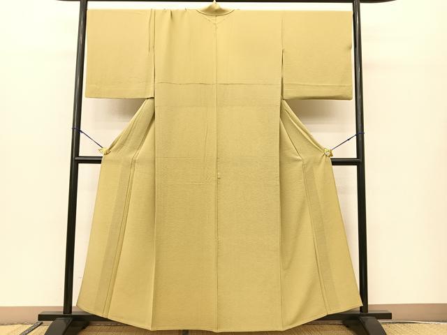 平和屋着物▽上質な色無地 単衣 抹茶色 正絹 逸品 BAAS8052yc