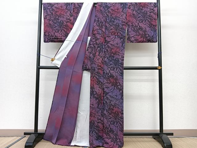 平和屋着物▽上質な小紋 単衣 墨流し文様 暈し染め 正絹 逸品 BAAS8069yc