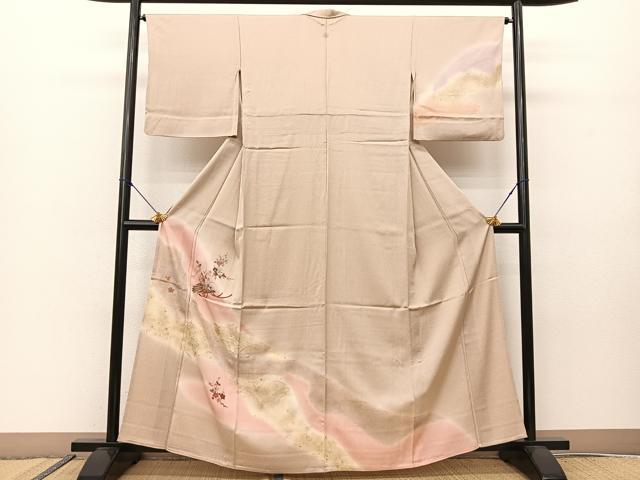 平和屋着物▽訪問着 単衣 刺繍 花筏文 暈し染め 金彩 正絹 逸品 BAAS8071yc