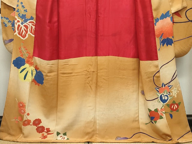 平和屋本店■極上 アンティーク 大正ロマン 振袖・長襦袢セット 駒刺繍 吉祥草花文 暈し染め 金彩 逸品 CZAA2271s5