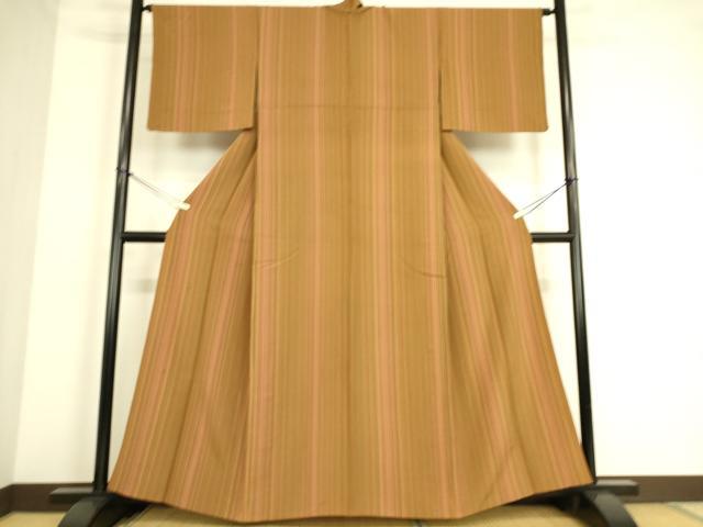 平和屋着物▽上質な小紋 単衣 縞 正絹 逸品 DAAQ4477az
