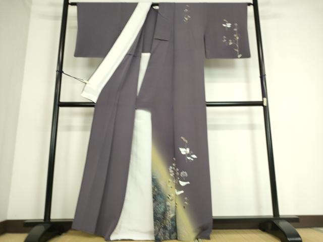 平和屋着物▽訪問着 単衣 花鳥文 暈し染め 金彩 正絹 逸品 DAAQ4509az