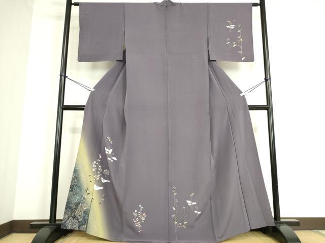 平和屋着物▽訪問着 単衣 花鳥文 暈し染め 金彩 正絹 逸品 DAAQ4509az