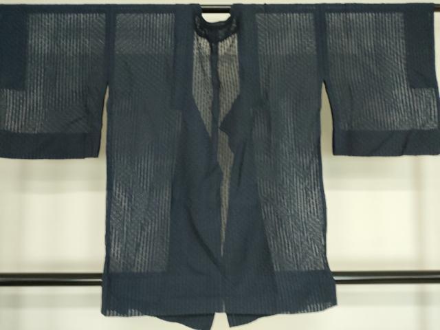 平和屋着物▽道行コート スリーシーズン 春夏秋 塵除け 丸繋ぎ 紺色 正絹 逸品 DAAS0052az