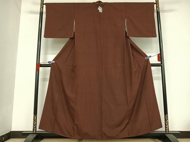 平和屋着物●上質な紬 色無地 葡萄茶色 正絹 逸品 AAAT9383np
