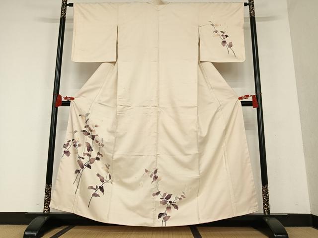 平和屋着物●訪問着 友禅 紬地 枝花文 正絹 逸品 AAAT0639zg