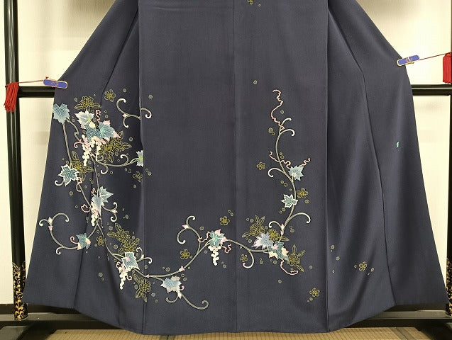 平和屋着物●本加賀友禅作家 奥泉可愛 訪問着 葡萄蔦の葉 正絹 逸品 AAAT9453np