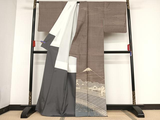 平和屋着物●染織の名門 しょうざん 野口一丸 生紬 訪問着 一珍染 日本橋 正絹 逸品 AAAT9437np
