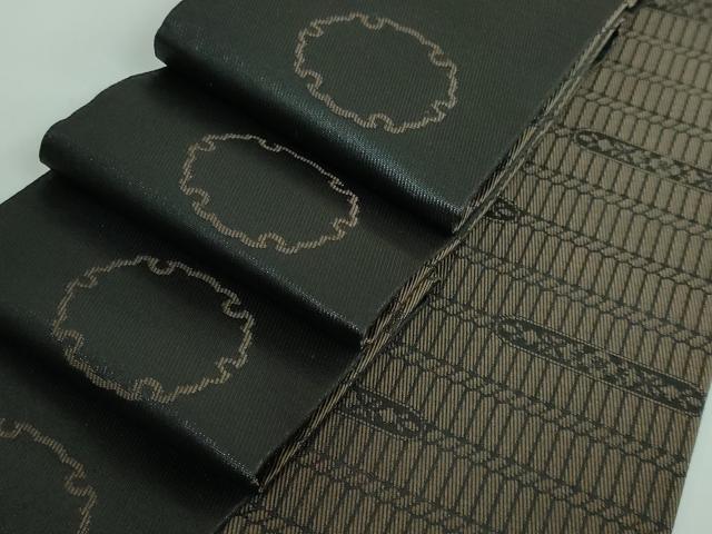 平和屋本店●極上 男性 両面 角帯 雪輪 暗黒色 逸品 DZAA5420kh5