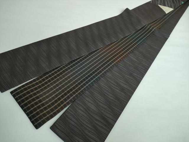 平和屋本店■極上 男性 両面 角帯 切り嵌め 格子 海松茶色 金糸 逸品 DZAA5425kh5