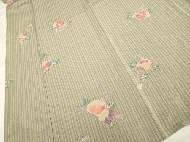 平和屋着物▽上質な小紋 単衣 椿 鬼しぼ縮緬 正絹 逸品 DAAR5358du