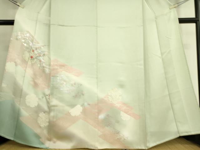 平和屋着物▽訪問着 単衣 刺繍 雪輪花文 銀彩 正絹 逸品 DAAS0070az