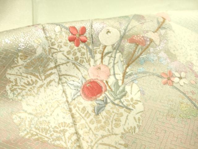 平和屋着物▽訪問着 単衣 刺繍 雪輪花文 銀彩 正絹 逸品 DAAS0070az