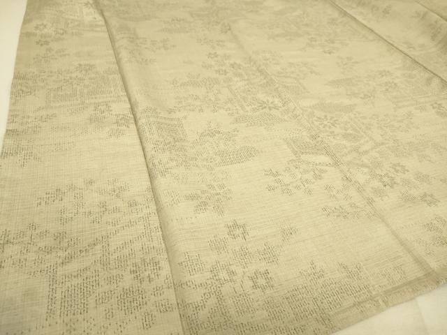 平和屋着物▽結城紬 単衣 風景花文 80亀甲 正絹 逸品 DAAS0068az