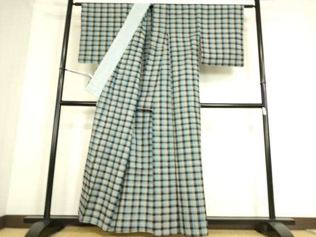 平和屋着物▽上質な紬 単衣 格子 正絹 逸品 DAAS0093az