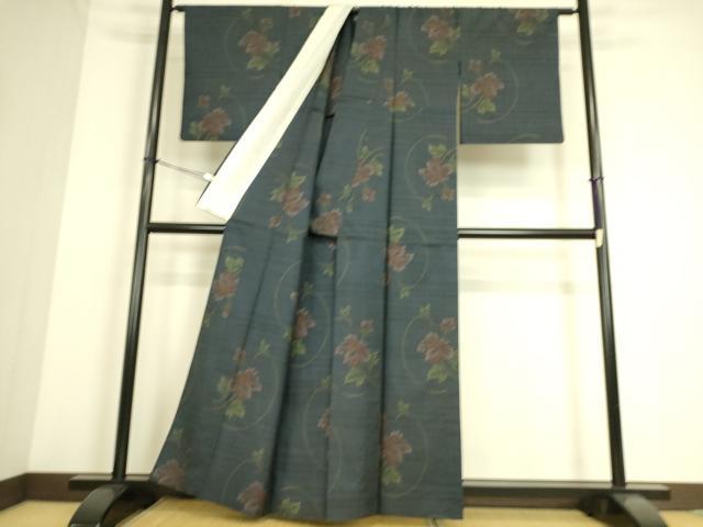 平和屋着物▽本場大島紬 単衣 7マルキ 花唐草文 反端付き 正絹 逸品 DAAS0082az