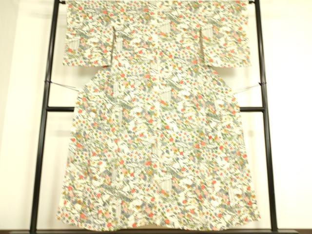 平和屋着物▽上質な小紋 単衣 型染 吉祥花文 正絹 逸品 DAAS0104az
