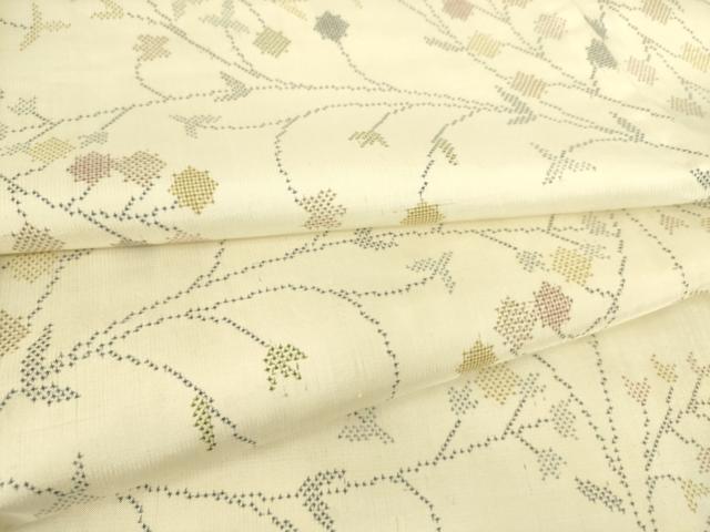 平和屋着物▽本場大島紬 白大島 単衣 7マルキ 枝花文 正絹 逸品 DAAS0061az
