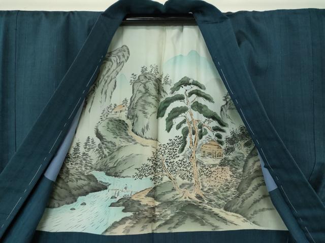 平和屋着物●男性 紬 アンサンブル 長羽織 間道 正絹 逸品 未使用 DAAS3080ps