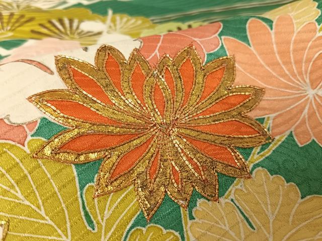 平和屋着物●創業460年・千總 振袖 駒刺繍 御所車飛鶴花文 金糸 金彩 正絹 逸品 AAAT9462np