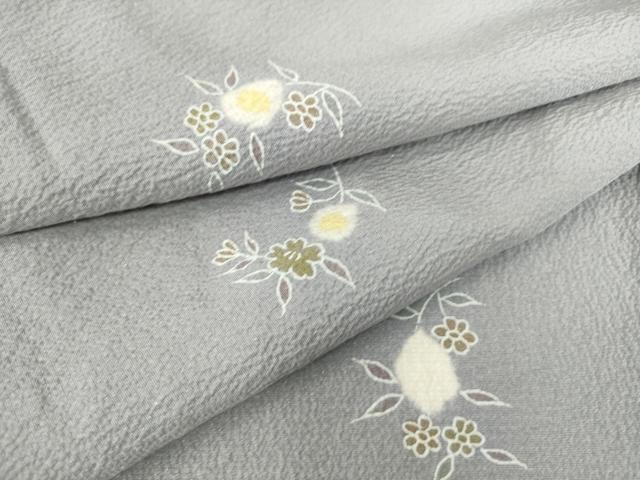 平和屋着物▽上質な小紋 単衣 舞花文 銀通し地 正絹 逸品 DAAS0149az