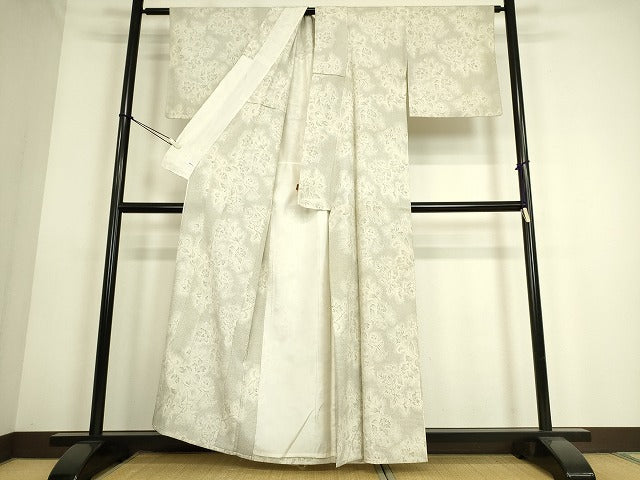 平和屋着物▽本塩沢 単衣 更紗花文 110亀甲 正絹 逸品 DAAS0118az