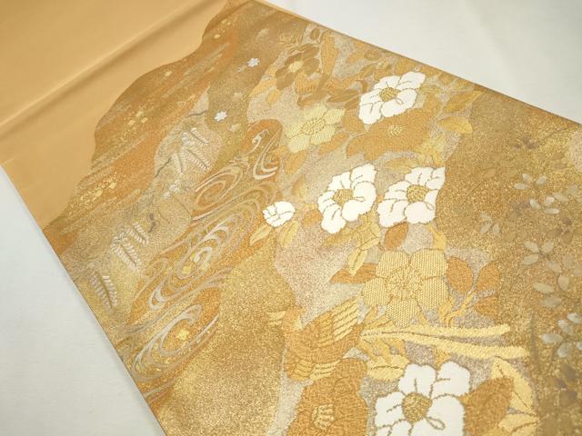 平和屋着物◎太鼓柄袋帯 道長流水花文 金銀彩 正絹 逸品 CAAO4471qe