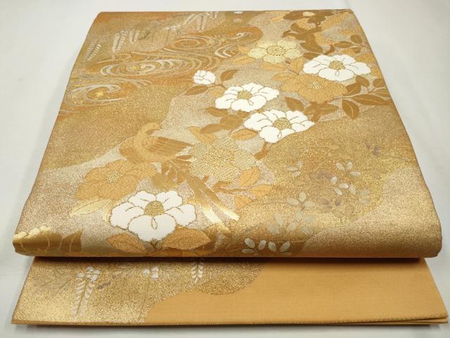 平和屋着物◎太鼓柄袋帯 道長流水花文 金銀彩 正絹 逸品 CAAO4471qe