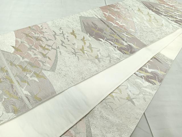 平和屋着物◎六通柄袋帯 地紙群鶴 金銀糸 正絹 逸品 CAAR1692nb