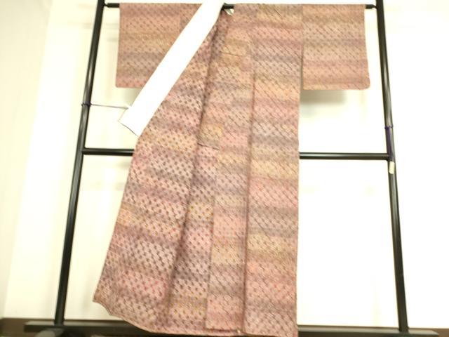 平和屋着物▽上質な小紋 単衣 紬地 蜘蛛絞り 横段文 正絹 逸品 DAAS0293az